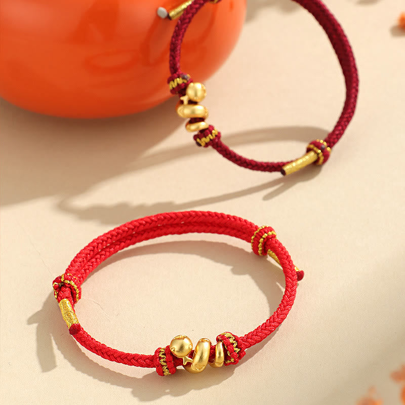Buddhist Blessing Handmade 999 Sterling Silver Golden Year Of Snake Red String Protection Braided Bracelet