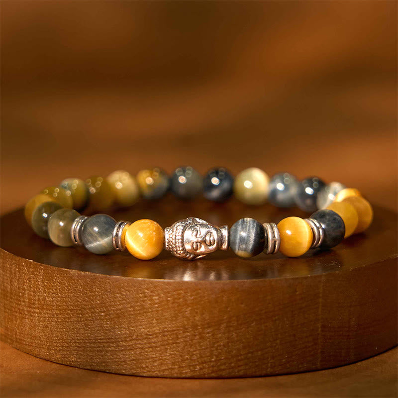 Buddhist Blessing Blue Green Red Tiger Eye Buddhist Blessing Head Balance Bracelet