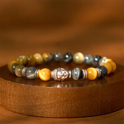 Buddhist Blessing Blue Green Red Tiger Eye Buddhist Blessing Head Balance Bracelet