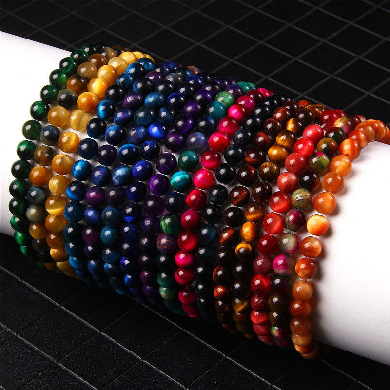 Buddhist Blessing 6mm Various Stone Crystal Black Glitter Stone Red Tiger Eye Beads Protection Bracelet