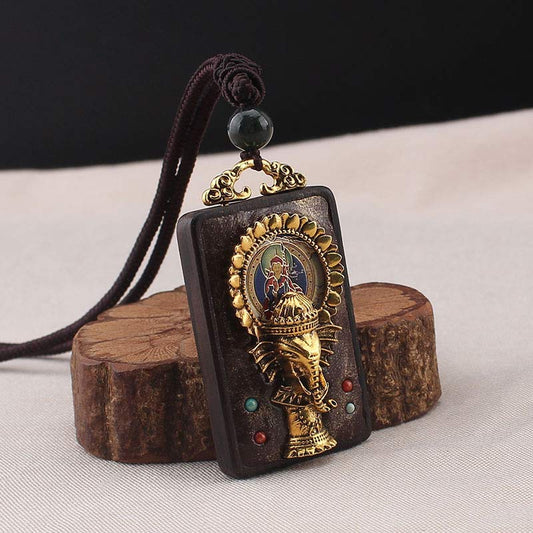 Buddha Stones Ebony Wood Elephant God of Fortune Buddha Blessing Necklace String Pendant