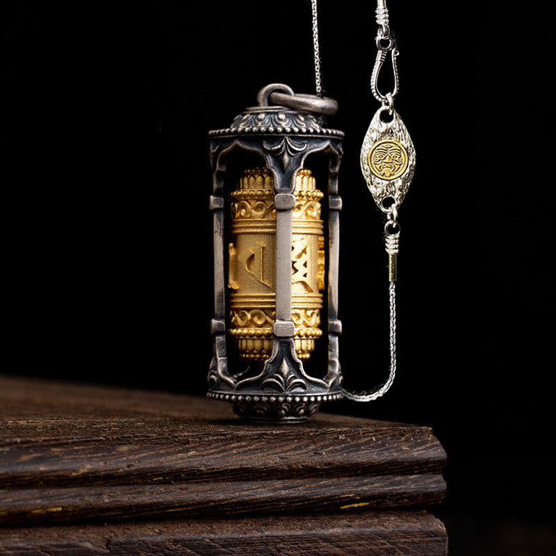 Buddhist Blessing 925 Sterling Silver Tibetan Prayer Wheel Om Mani Padme Hum Wisdom Necklace Pendant