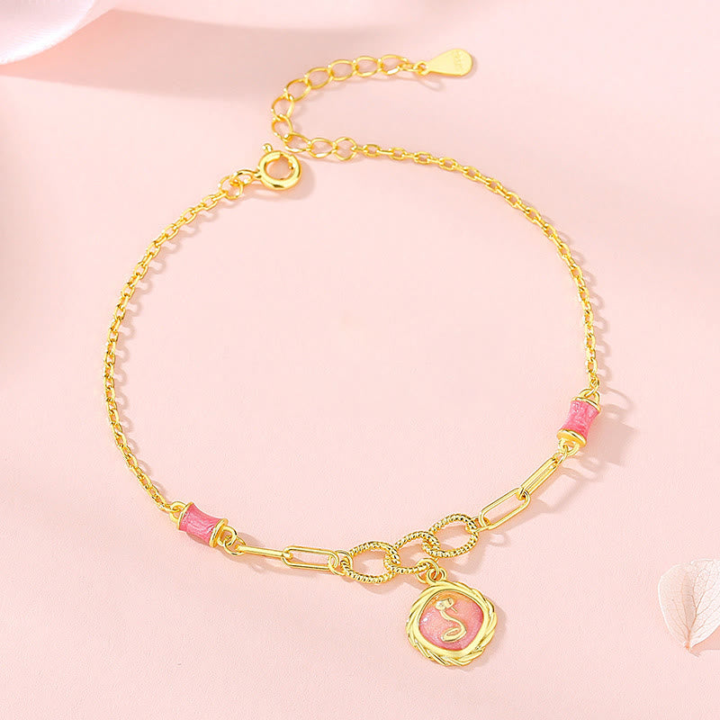 Buddhist Blessing 925 Sterling Silver Year Of The Snake Golden Snake Luck Bracelet Necklace Pendant