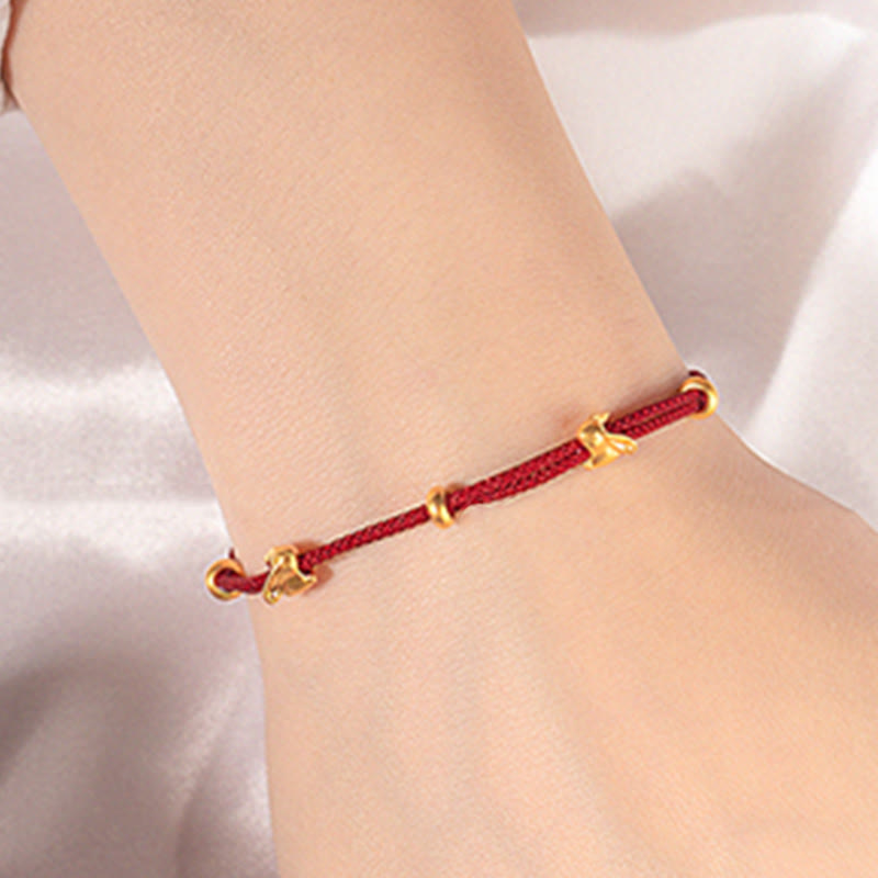 Buddhist Blessing 999 Gold Small Lucky Rabbit Osmanthus Design Handmade Luck Braided Rope Bracelet