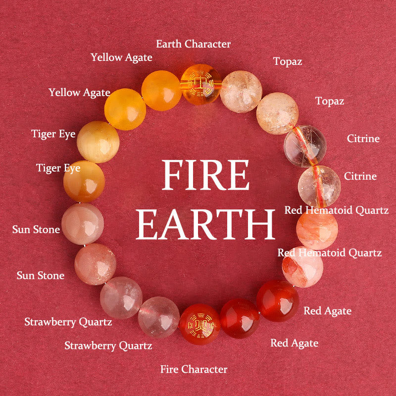 Buddhist Blessing Five Elements Various Agate Crystal Black Onyx Green Chalcedony Aquamarine Wisdom Bracelet