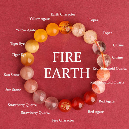 Buddhist Blessing Five Elements Various Agate Crystal Black Onyx Green Chalcedony Aquamarine Wisdom Bracelet