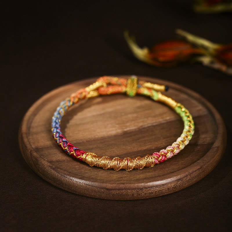 Buddhist Blessing Tibetan Colorful Gold Thread Dragon Scale Knot Protection Braided Bracelet