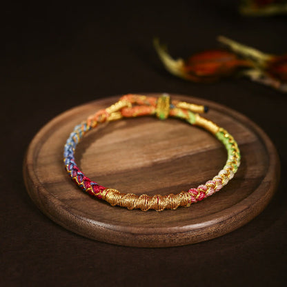 Buddhist Blessing Tibetan Colorful Gold Thread Dragon Scale Knot Protection Braided Bracelet