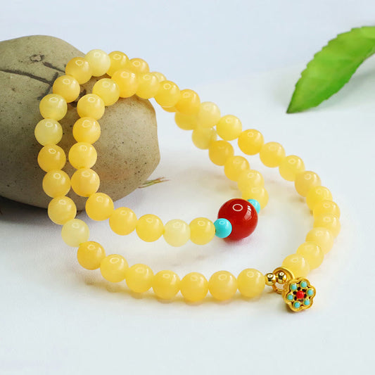 Buddhist Blessing Topaz Red Agate Bead Fortune Bracelet