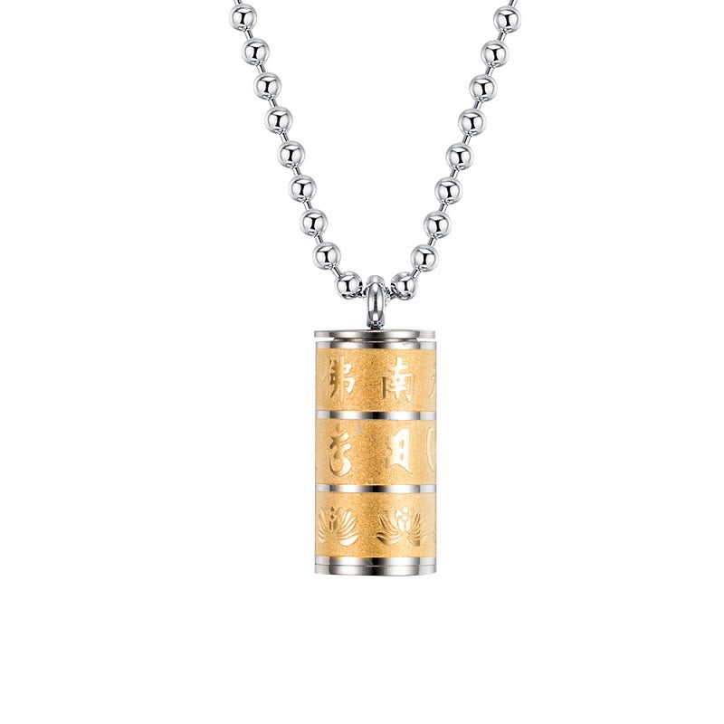 Buddhist Blessing Tibetan Om Mani Padme Hum Lotus Pattern Prayer Wheel Titanium Steel Peace Necklace Pendant