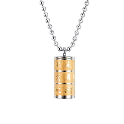 Buddhist Blessing Tibetan Om Mani Padme Hum Lotus Pattern Prayer Wheel Titanium Steel Peace Necklace Pendant