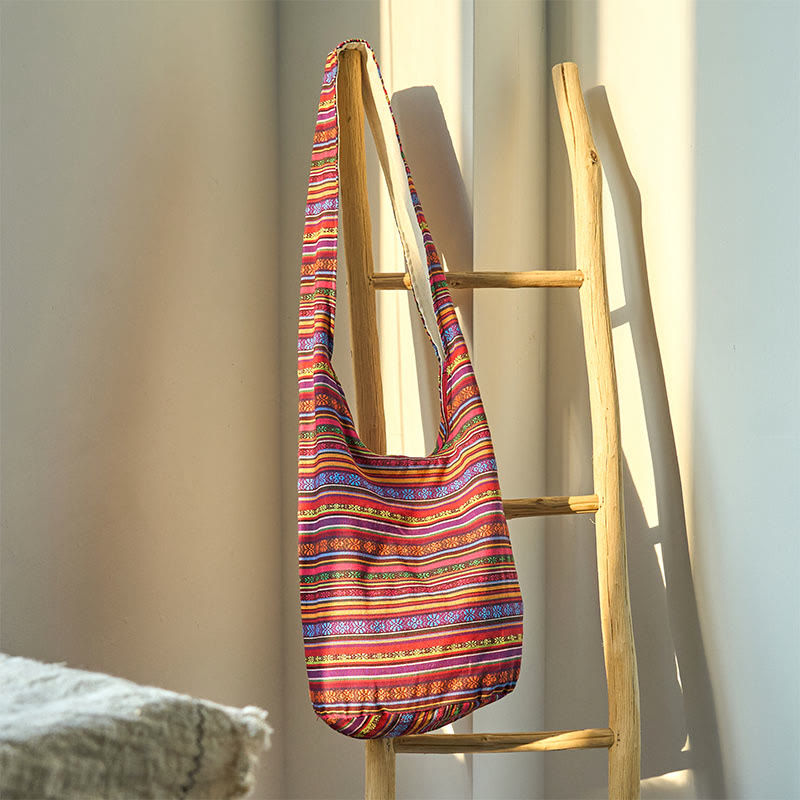 Buddhist Blessing Cotton Stripes Pattern Crossbody Bag Shoulder Bag