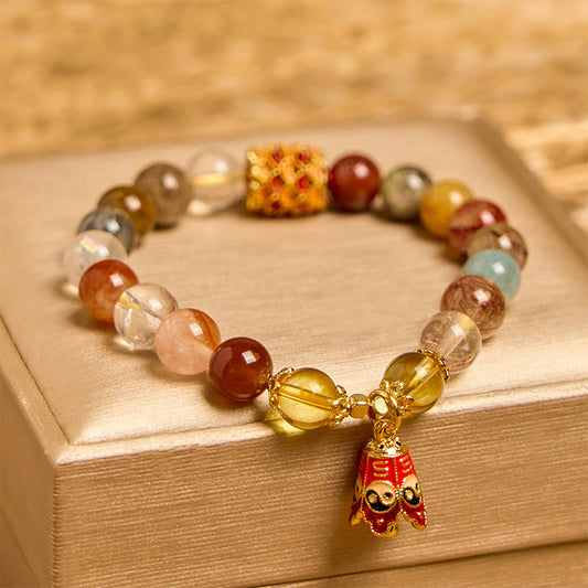 Buddhist Blessing Natural Colorful Rutilated Quartz Yin Yang Protection Bracelet