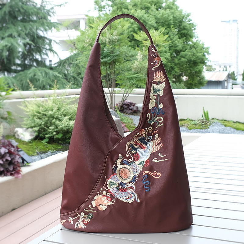 Buddhist Blessing Fish Flower Phoenix Embroidery Xiangyunsha Silk Shoulder Bag