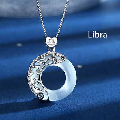 Buddhist Blessing 925 Sterling Silver 12 Constellations of the Zodiac Cat's Eye Love Support Necklace Pendant