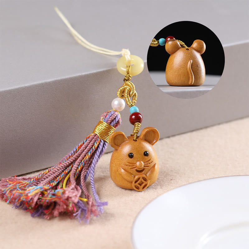 Buddhist Blessing Sandalwood 12 Chinese Zodiac Blessing Colorful Tassel Accessories Keychain