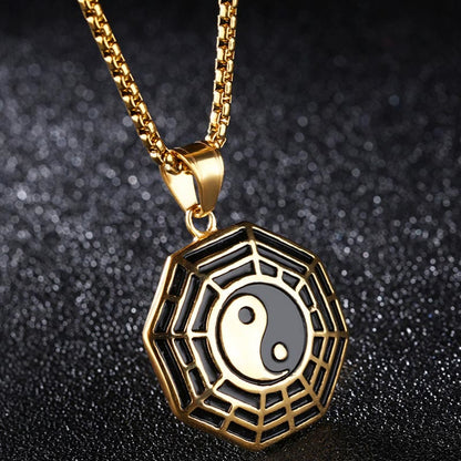 Buddhist Blessing Titanium Steel Bagua Yin Yang Pattern Balance Necklace Pendant