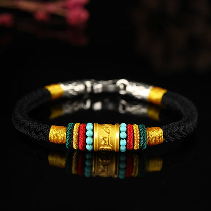 Buddhist Blessing Tibet 999 Gold Om Mani Padme Hum Handmade Eight Thread Peace Knot Luck Bracelet