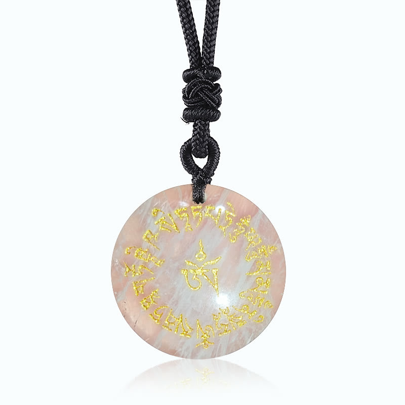 Buddhist Blessing Fortune-gathering Mantra Natural Various Crystal Black Obsidian Fulfilment Necklace Pendant