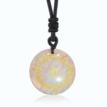 Buddhist Blessing Fortune-gathering Mantra Natural Various Crystal Black Obsidian Fulfilment Necklace Pendant