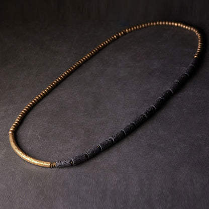 Buddhist Blessing Vintage Lava Rock Copper Brass Multi-turn Wrap Calm Bracelet