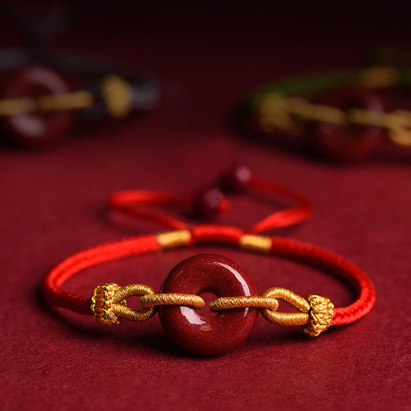 Buddhist Blessing Handcrafted Cinnabar Peace Buckle Pattern Concentration Braided Bracelet