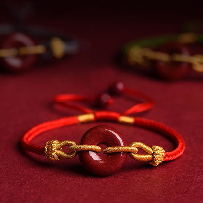 Buddhist Blessing Handcrafted Cinnabar Peace Buckle Pattern Concentration Braided Bracelet
