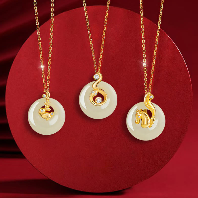 Buddhist Blessing Chinese Zodiac Hetian Jade 925 Sterling Silver Abundance Necklace Pendant
