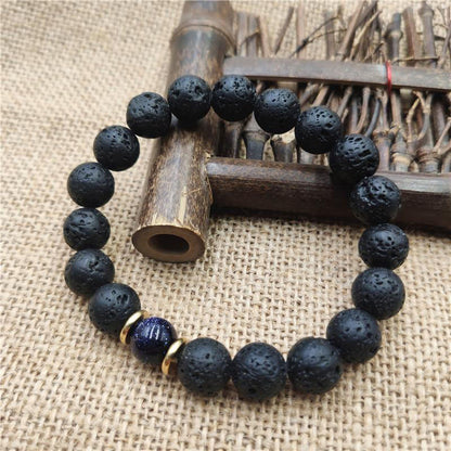 Buddhist Blessing Lava Rock Goldstone Blue Sandstone Healing Bracelet
