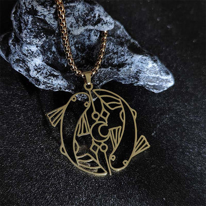 Buddhist Blessing Vintage Koi Fish Hollow Design Stainless Steel Luck Necklace Pendant