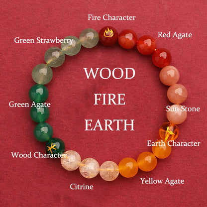 Buddhist Blessing Five Elements Various Agate Crystal Green Strawberry Quartz Sun Stone Wealth Bracelet