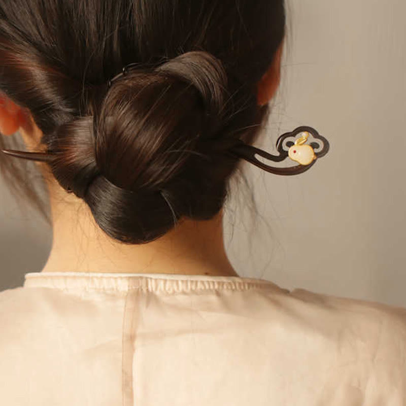 Buddhist Blessing Auspicious Cloud Sandalwood Rabbit Protection Hairpin