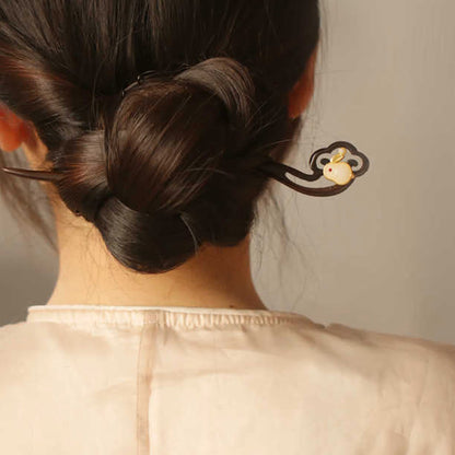 Buddhist Blessing Auspicious Cloud Sandalwood Rabbit Protection Hairpin