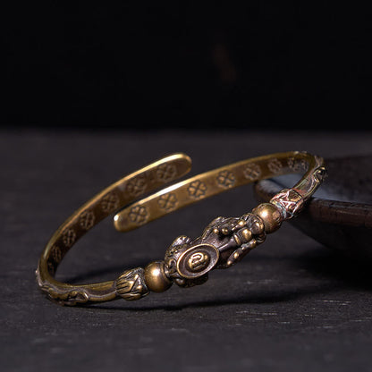 Buddhist Blessing Pi Xiu Carrying Coin Ingot Copper Brass Luck Wealth Bracelet Bangle