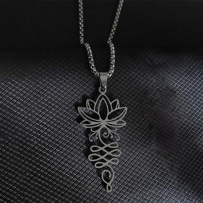 Buddhist Blessing Lotus Vines Design Chakra Symbol Stainless Steel Enlightenment Necklace Pendant