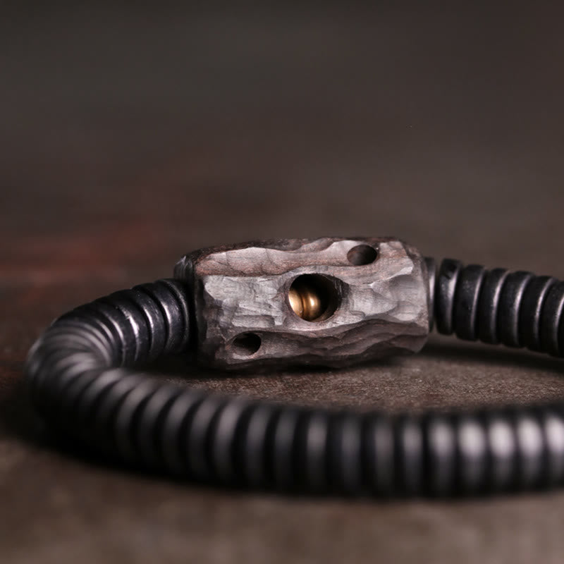 Buddhist Blessing Ebony Wood Copper Brass Holey Balance Bracelet