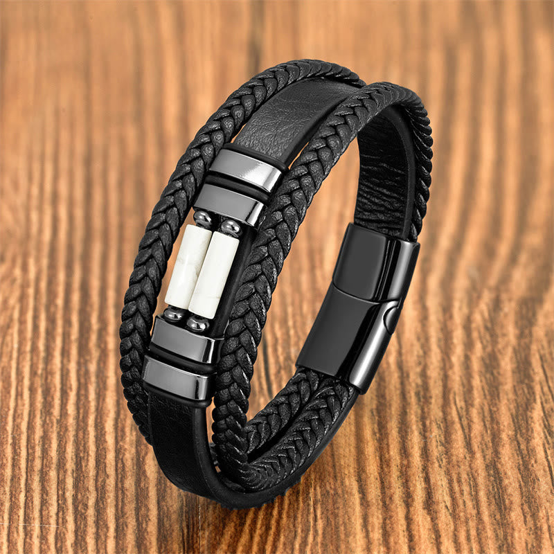 Buddhist Blessing Tiger Eye Lazurite Hematite Picture Jasper Black Onyx Strength Multi-layer Leather Bracelet