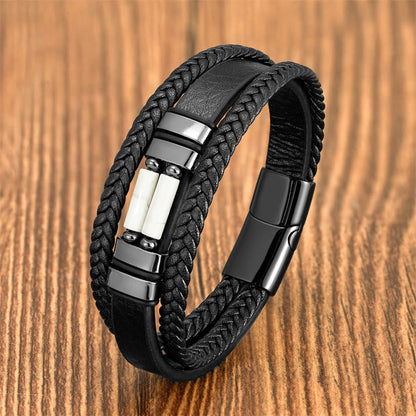 Buddhist Blessing Tiger Eye Lazurite Hematite Picture Jasper Black Onyx Strength Multi-layer Leather Bracelet