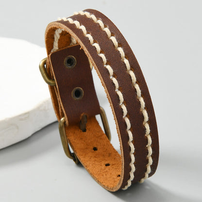 Buddhist Blessing Vintage Leather Adjustable Buckle Strengthen Bracelet