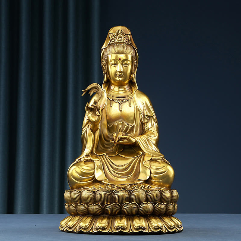 Buddhist Blessing Kwan Yin Avalokitesvara Holding A Willow Bottle Harmony Brass Copper Statue Home Decoration