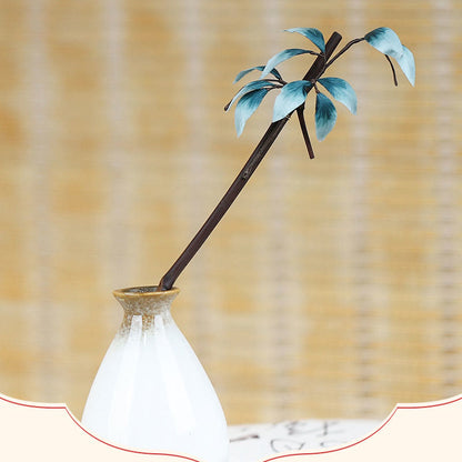 Buddhist Blessing Handmade Velvet Flower Bamboo Leaf Soft Hairpin