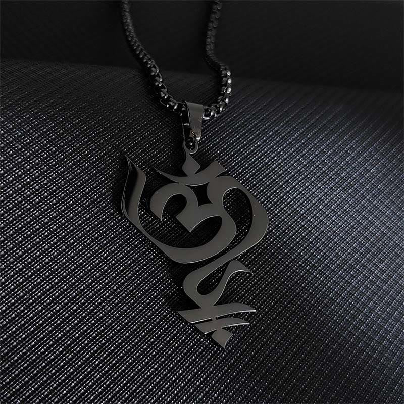 Buddhist Blessing Vintage OM Symbol geometry Design Stainless Steel Connection Necklace Pendant