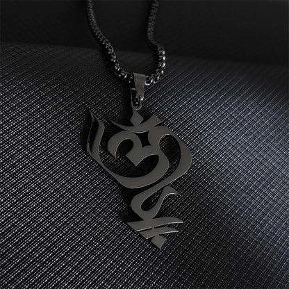 Buddhist Blessing Vintage OM Symbol geometry Design Stainless Steel Connection Necklace Pendant