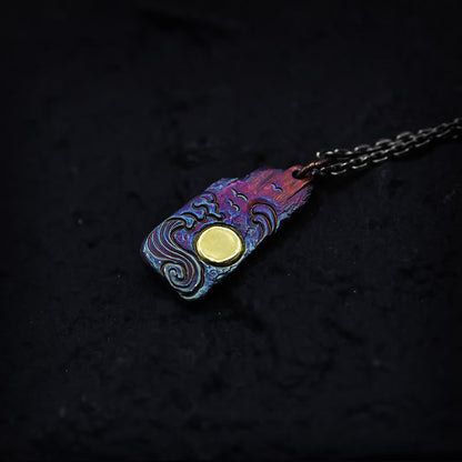 Buddhist Blessing 999 Sterling Silver 24k Gold Waves Sun Balance Necklace Pendant