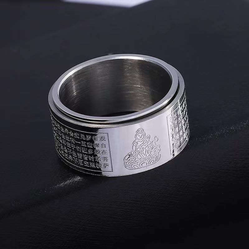 Buddhist Blessing Chinese Zodiac Natal Buddhist Blessing Heart Sutra Carved Titanium Steel Calm Rotatable Ring