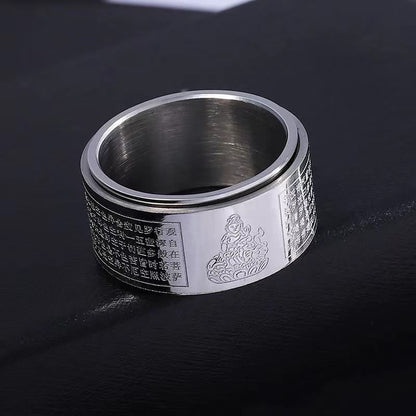 Buddhist Blessing Chinese Zodiac Natal Buddhist Blessing Heart Sutra Carved Titanium Steel Calm Rotatable Ring