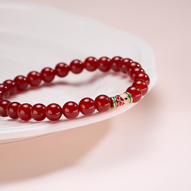 Buddhist Blessing Natural Red Agate Lucky Koi Fish Confidence Bracelet