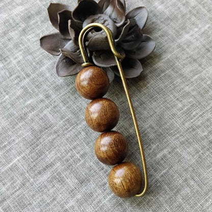 Buddhist Blessing Vintage Sandalwood Agathis Alba Ebony Wood Peltogyne Beads Healing Brooch