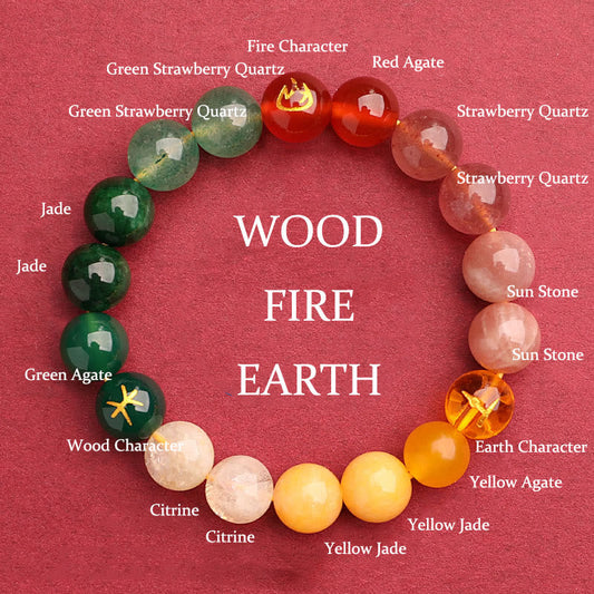 Buddhist Blessing Five Elements Various Agate Crystal Green Strawberry Quartz Sun Stone Wealth Bracelet
