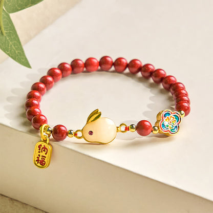 Buddhist Blessing Cinnabar Cute Rabbit Bunny Fu Character Calm Bracelet